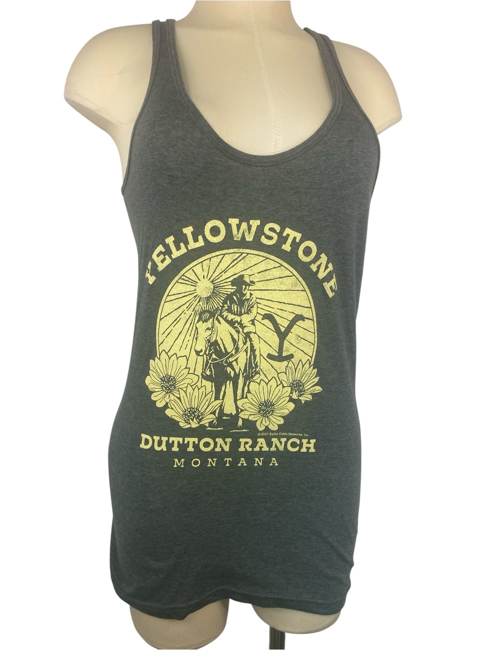 Yellowstone Dutton Ranch Montana Tank Top - Gray with Yellow Graphic Women’s Lar